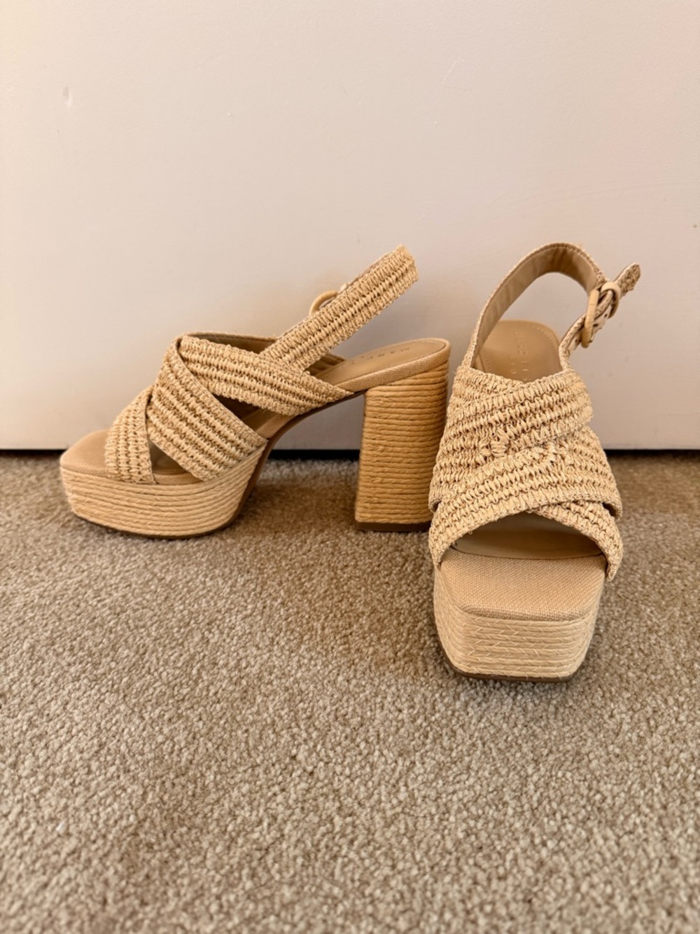 Marc Fisher Woven Platform Sandals in Natural Tan - Picture 6 of 9